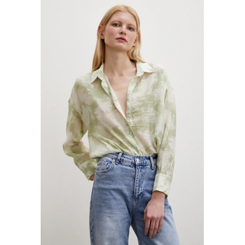 Desenli Oversize Gömlek Yeşil