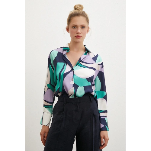 Desenli V Yaka Gömlek Mor