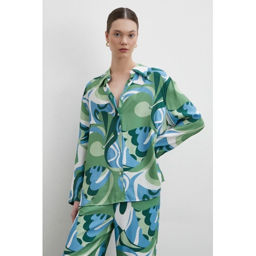 Desenli Viskon Gömlek Yeşil