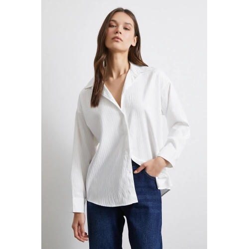 Diagonal Desen Gömlek Beyaz