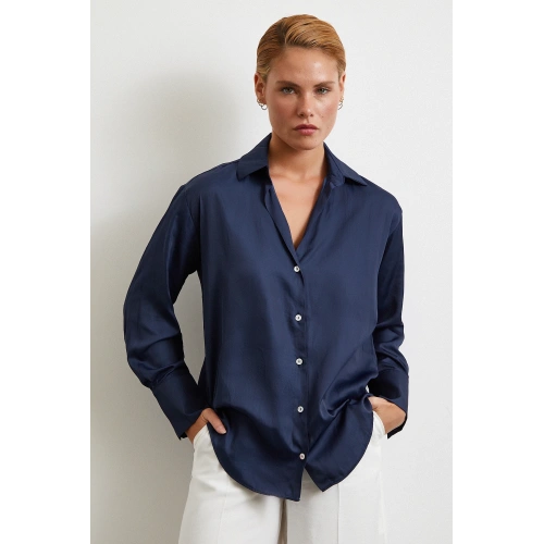 Diagonal Desen Gömlek Lacivert