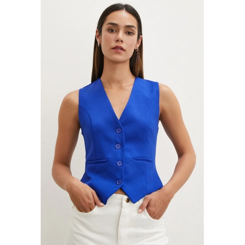 Düğmeli Yelek Saks