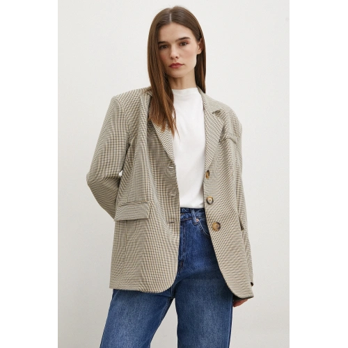 Ekose Blazer Ceket Kahve