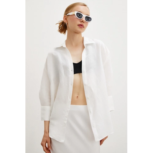 Fakir Kol Keten Gömlek Beyaz