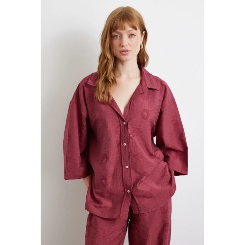 Fakir Kol Oversize Gömlek Bordo