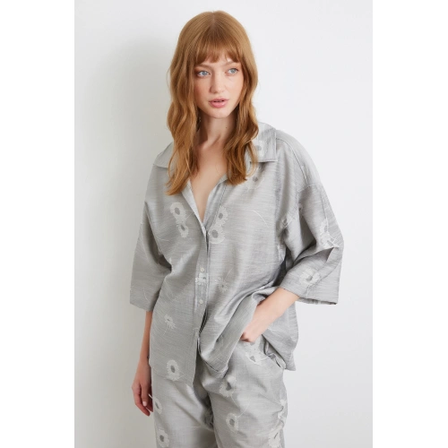 Fakir Kol Oversize Gömlek Gri