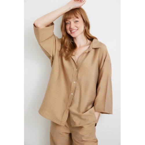 Fakir Kol Oversize Gömlek Kahve