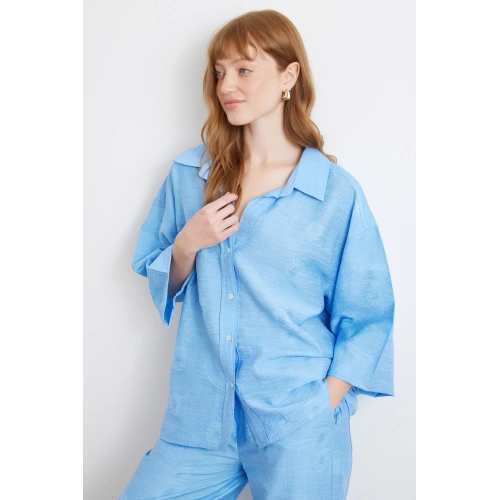 Fakir Kol Oversize Gömlek Mavi