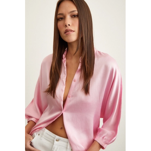 Fakir Kol Saten Gömlek Pembe