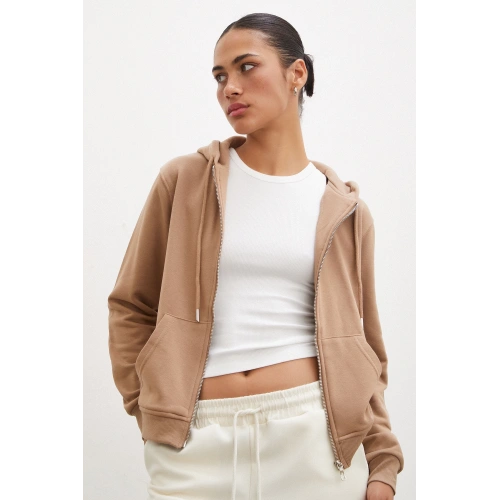 Fermuarlı Kapüşonlu Sweatshirt Kahve