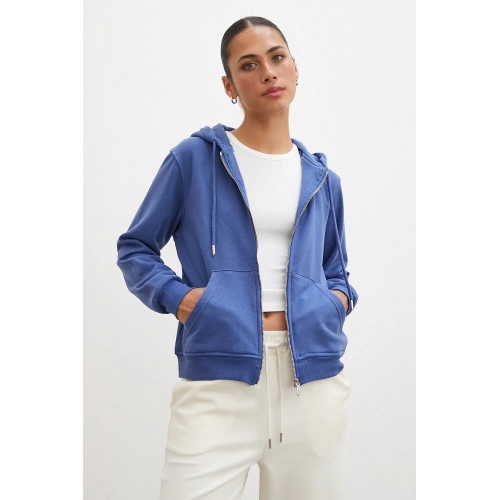 Fermuarlı Kapüşonlu Sweatshirt Mavi