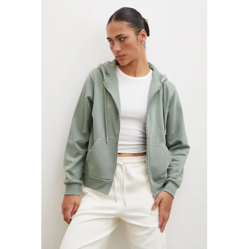 Fermuarlı Kapüşonlu Sweatshirt Yeşil