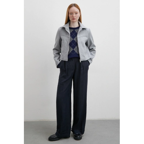 Fermuarlı Kaşe Ceket Gri