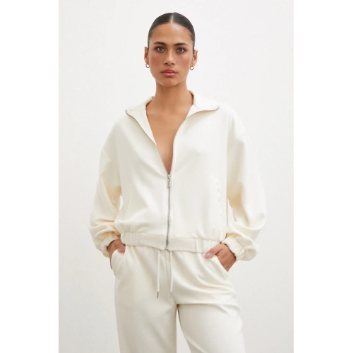 Fermuarlı Sweatshirt Ekru