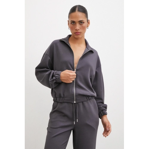 Fermuarlı Sweatshirt Füme