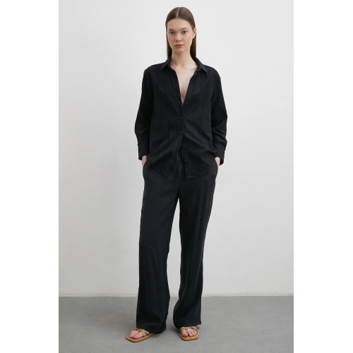 File Çizgili Gömlek Siyah