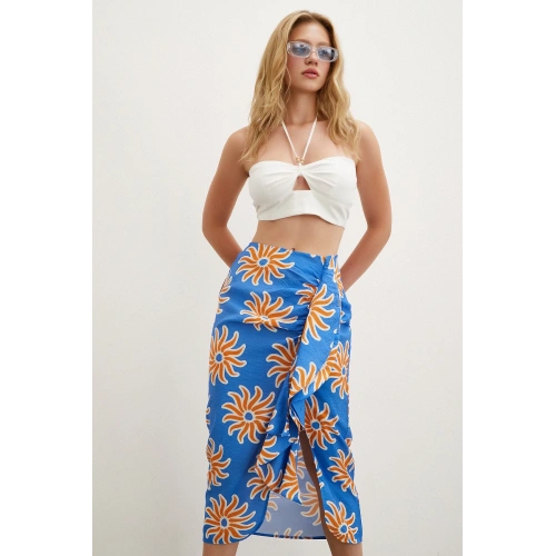 Fırfırlı Desenli Etek Mavi