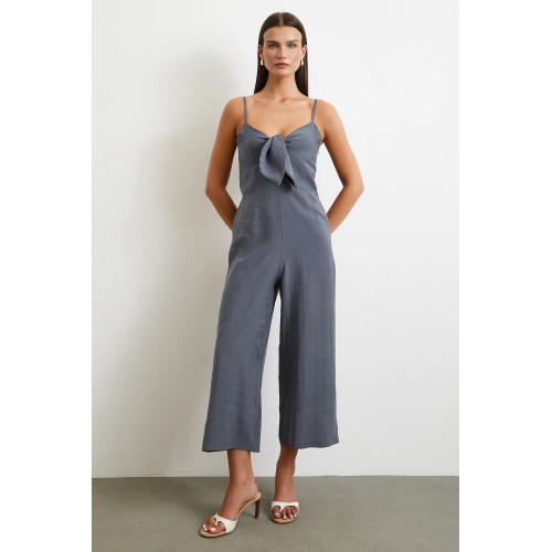 Fiyonklu Askılı Tulum Gri