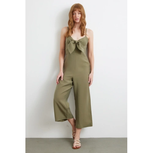 Fiyonklu Askılı Tulum Haki