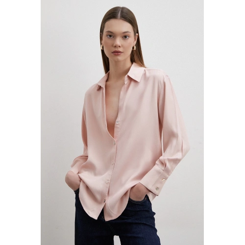 Floş Basic Saten Gömlek Pembe