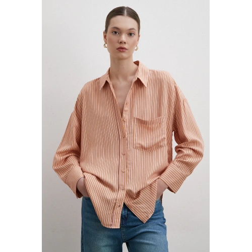 Fury Mango Çizgili Gömlek Pudra