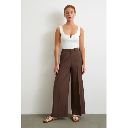 Geniş Paça Palazzo Pantolon Kahve