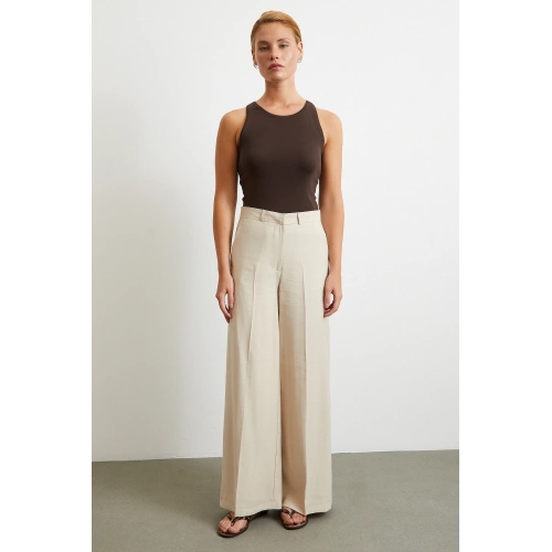 Geniş Paça Palazzo Pantolon Taş