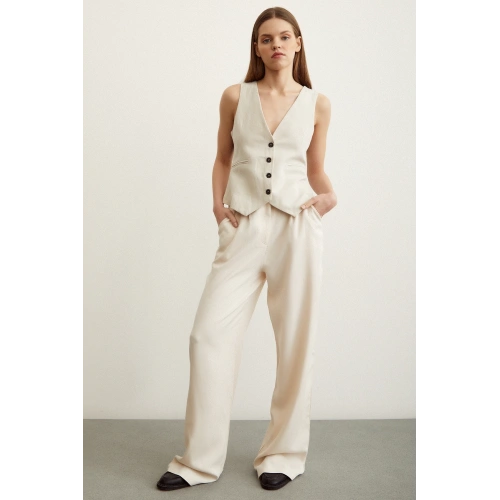 Geniş Paça Pantolon Krem