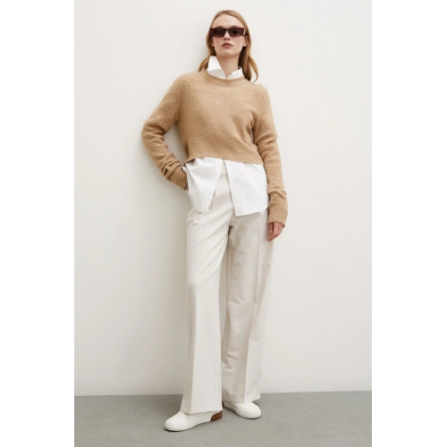 Geniş Paça Pantolon Krem