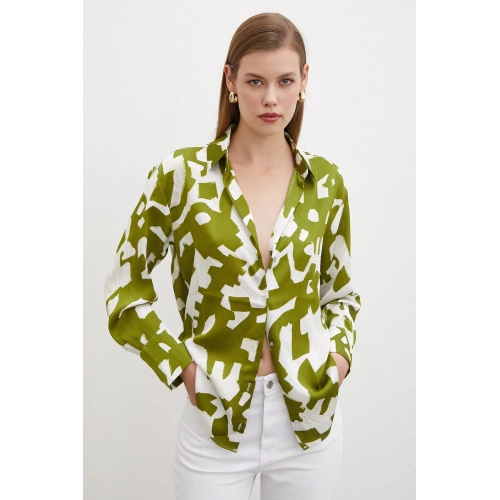 Geometrik Desen Gömlek Yeşil