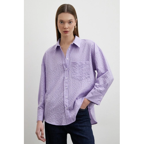 Gofre Kareli Gömlek Mor