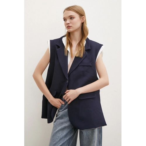 Hakim Yaka Gömlekli Yelek Lacivert