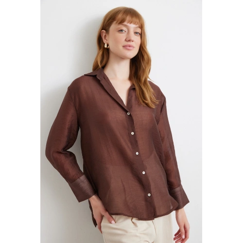 İnce Modal Gömlek Kahve
