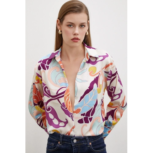 İpek Desen Gömlek Mor