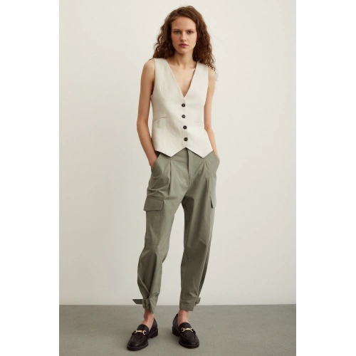 Kargo Cep Çizgili Pantolon Haki