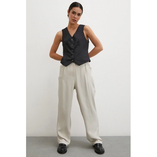 Kemer Detaylı Klasik Pantolon Taş