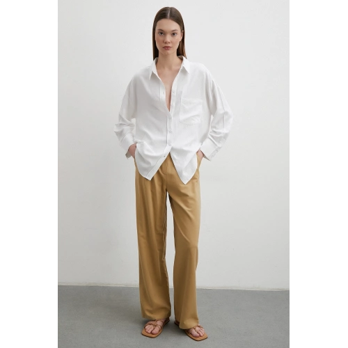 Keten Karışımlı Linen Prunes Gömlek Beyaz