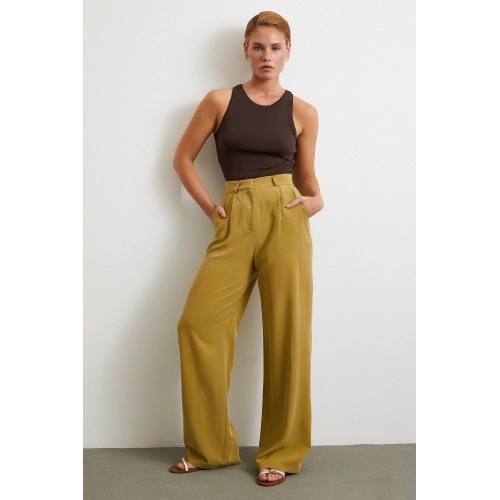 Keten Palazzo Pantolon Olive