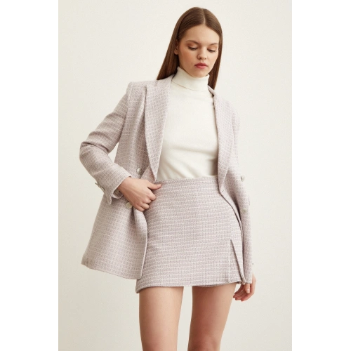 Kırçıllı Yırtmaçlı Şort Etek Lila