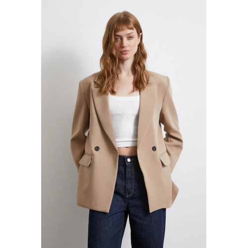 Klasik Poliviskon Ceket Bej