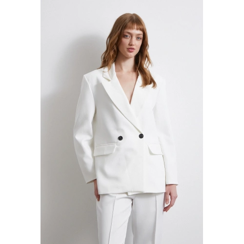 Klasik Poliviskon Ceket Ekru