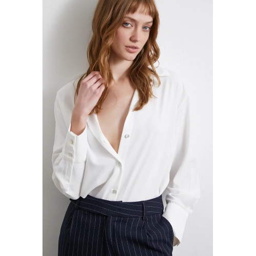 Klasik Saten Gömlek Ekru