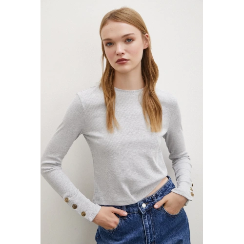 Kolu Düğmeli Bluz Gri