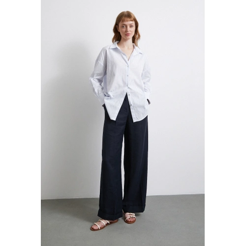 Kontrast Çizgili Gömlek Beyaz