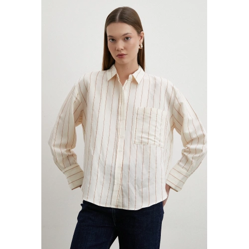 Kontrast Çizgili Modal Gömlek Kahve