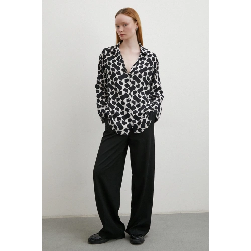 Kontrast Desenli Maroken Viskon Gömlek Siyah