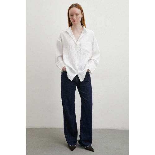 Kraşlı Cepli Gömlek Beyaz