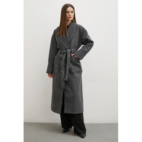 Kuşaklı Şal Yaka Kaban Antirasit