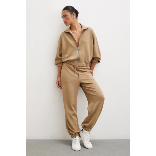 Lastikli Cepli Eşofman Altı Camel