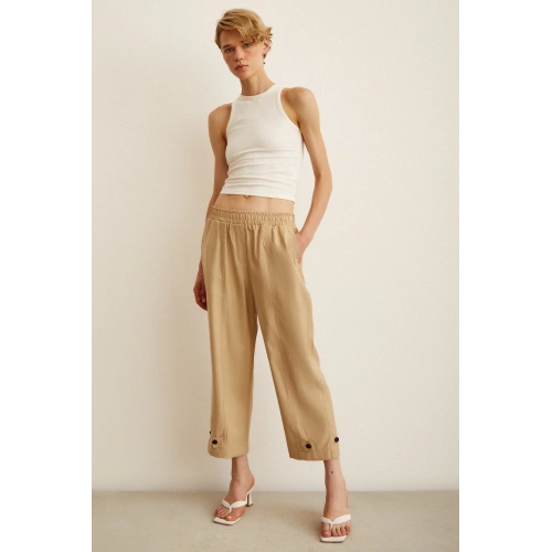 Lastikli Salaş Pantolon Bej